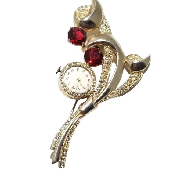 Stunning Estate Vintage Art Deco Retro Ruby Paste Watch Brooch (A3410) - Picture 5 of 7
